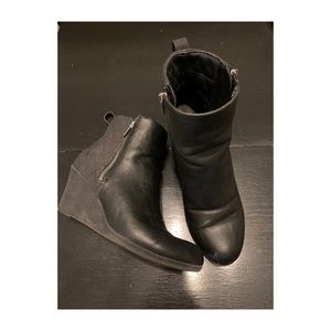Leather wedge booties